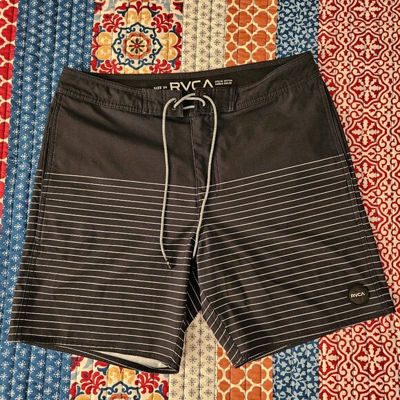RVCA Curren Caples 18" Boardshorts Size 34 Men's Swim Trunks Black with White - Picture 1 of 10